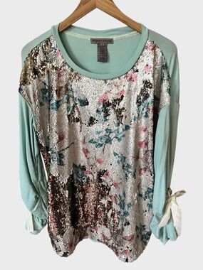 Sharon Young Mint Green Knit Top - Lace-Trim Tag Detail